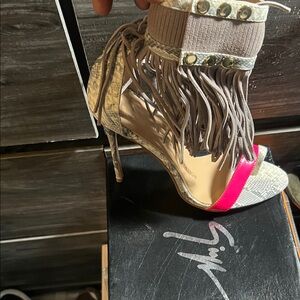 Giuseppe Zanotti Pink and Tan Fringe Heels